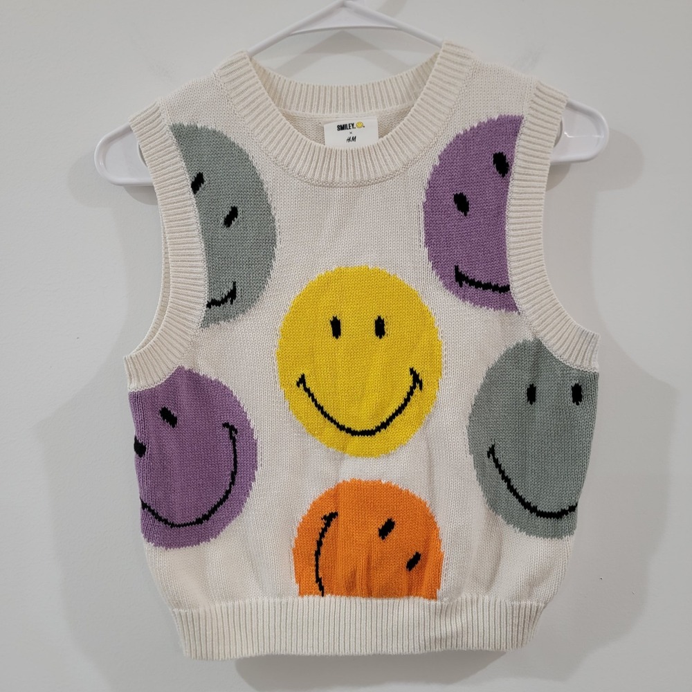 Smiley X Hm Colorful‎ Sweater Vest Womens Size Xs Cropped Academia Novelty